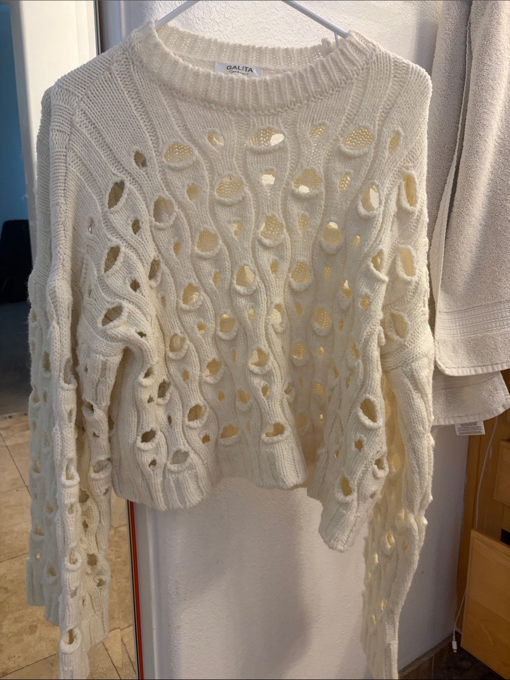 Galita Cream Openwork Crewneck Sweater